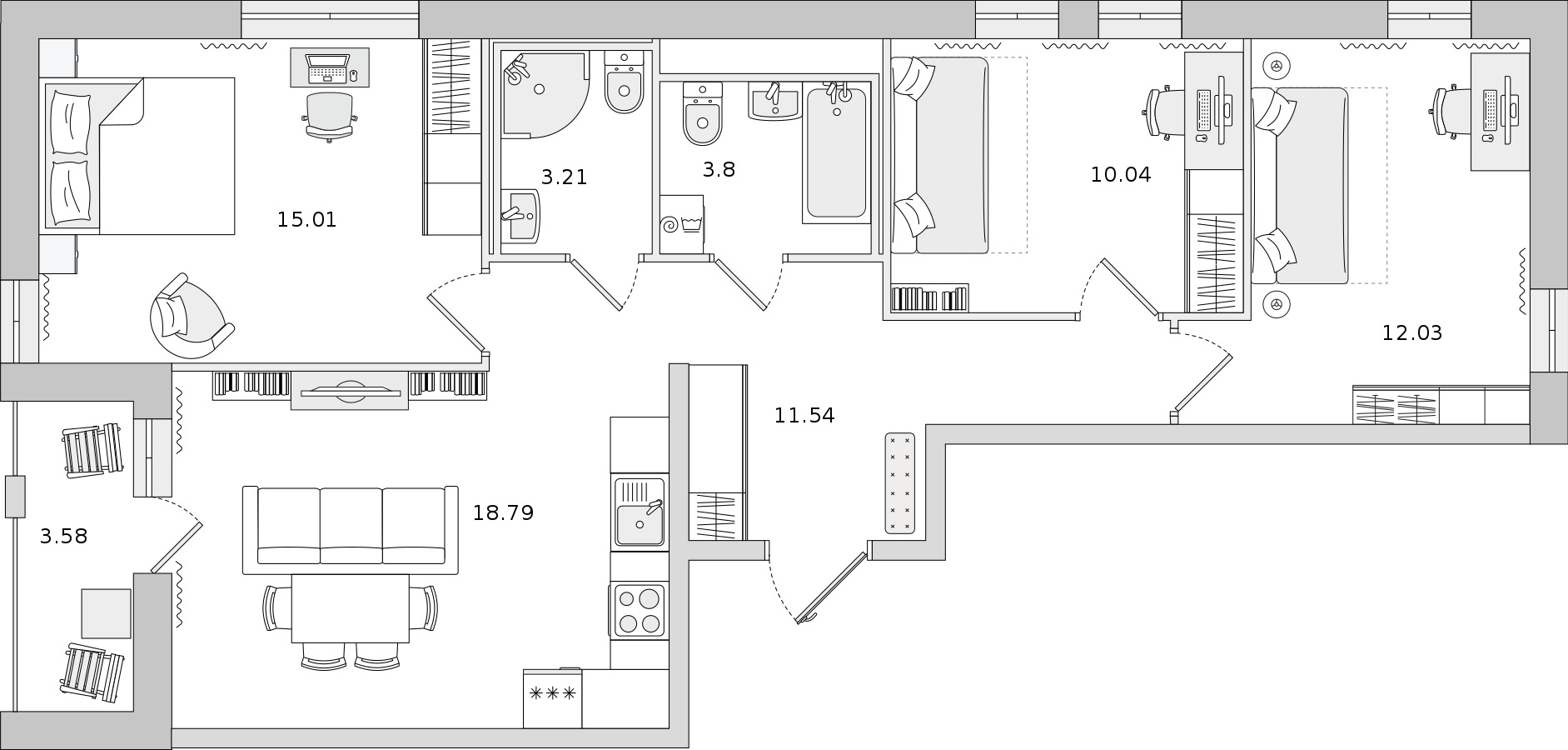 3-комнатная квартира 74.42 м², 11/13 эт., ЖК «Мурино Space»